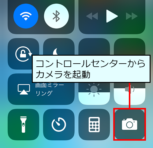 コントロールセンターからカメラを起動