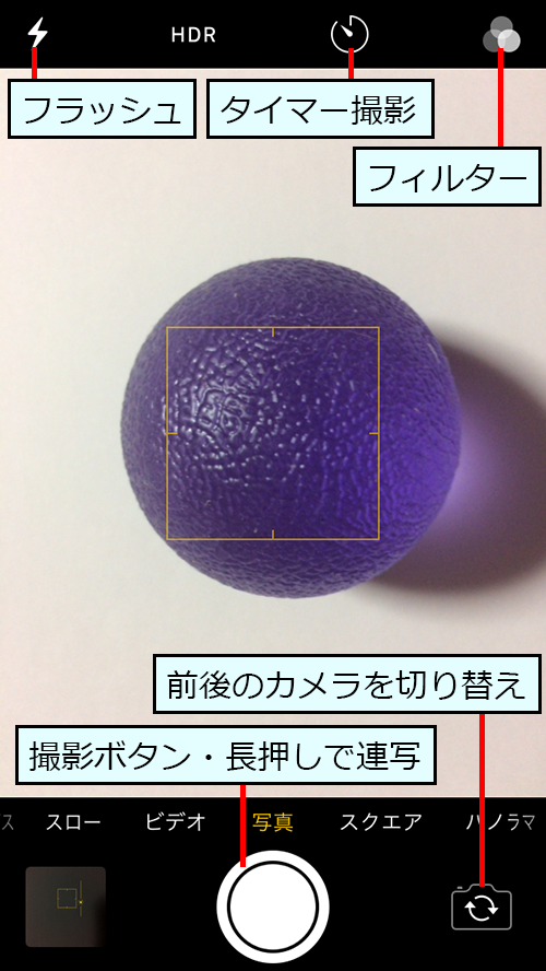 写真を撮影する画面の使い方