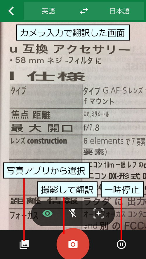 カメラ入力で英語から日本語に翻訳