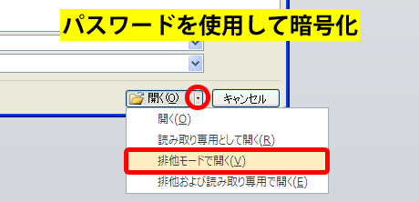 排他モードで開く