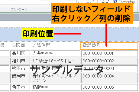 印刷しないフィールドを削除