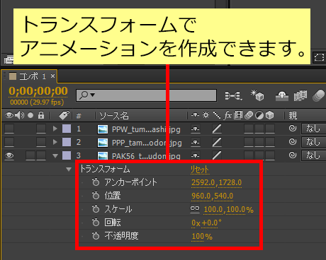 トランスフォームの項目