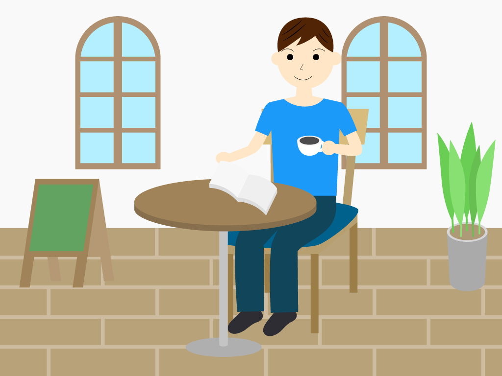 カフェで読書をする男性と女性のフリー素材1