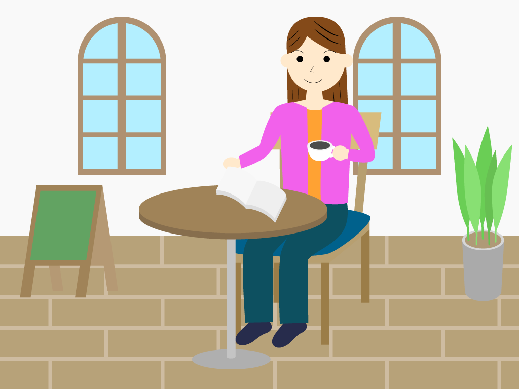 カフェで読書をする男性と女性のフリー素材2