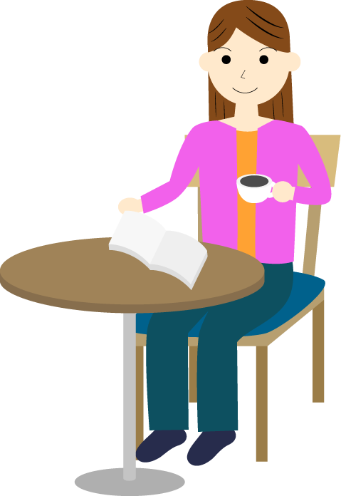 カフェで読書をする男性と女性（人物のみ）のフリー素材5