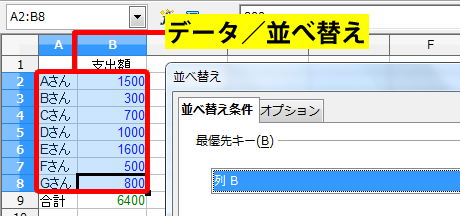 並べ替えダイアログボックス