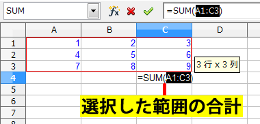 選択した範囲の合計