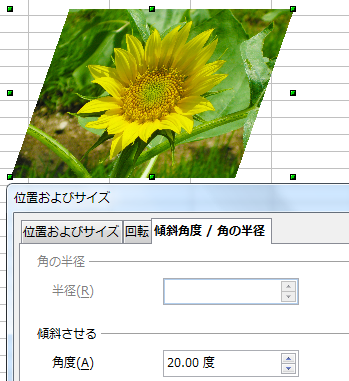 位置およびサイズダイアログボックス