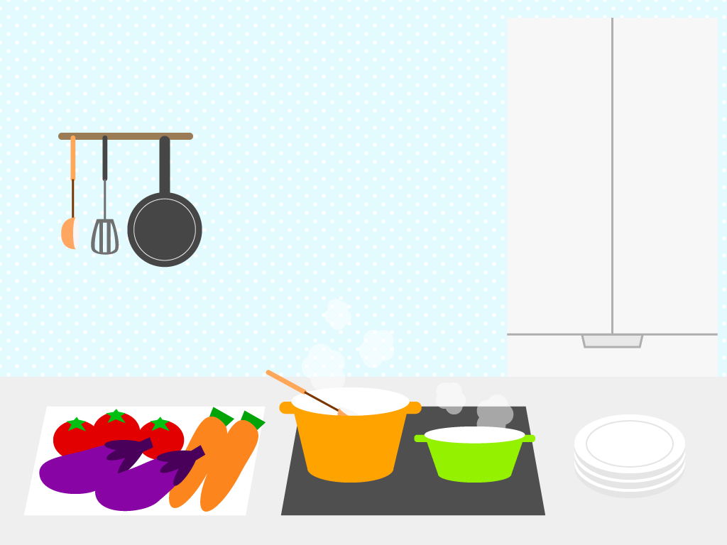 料理をする女性（台所のみ）のフリー素材2