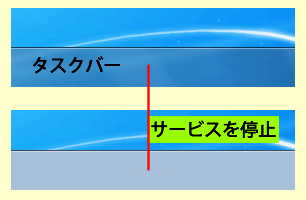 サービスを停止した後のタスクバー