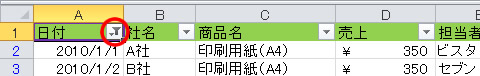 エクセル 2010 フィルターが適用された時のアイコン