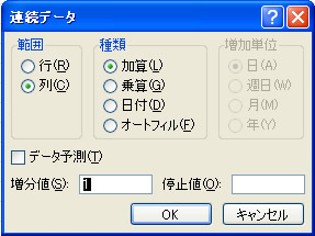 エクセル 2010 連続データのダイアログボックス