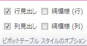 ピボットテーブルツールのピボットテーブルスタイルのオプション