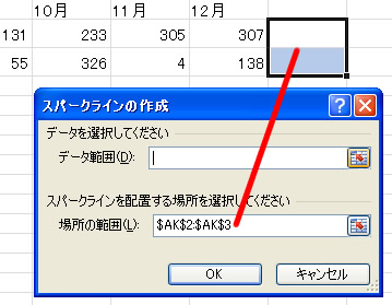 エクセル 2010 スパークラインの作成方法