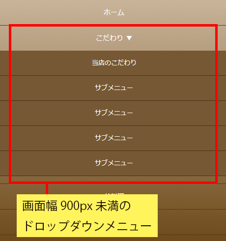 小さな画面用のドロップダウンメニュー