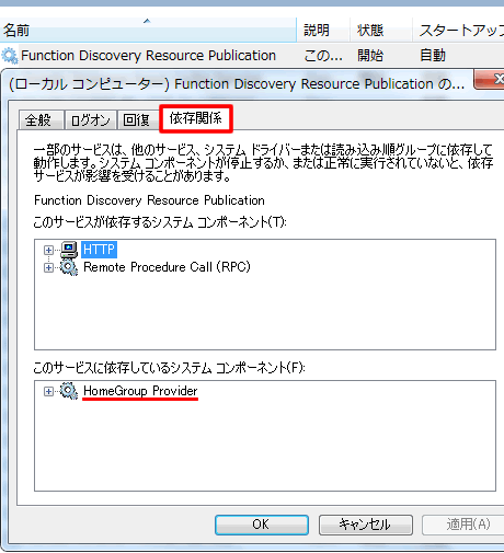 Function Discovery Resource Publication の依存関係
