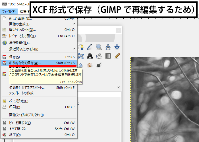 XCF 形式で保存
