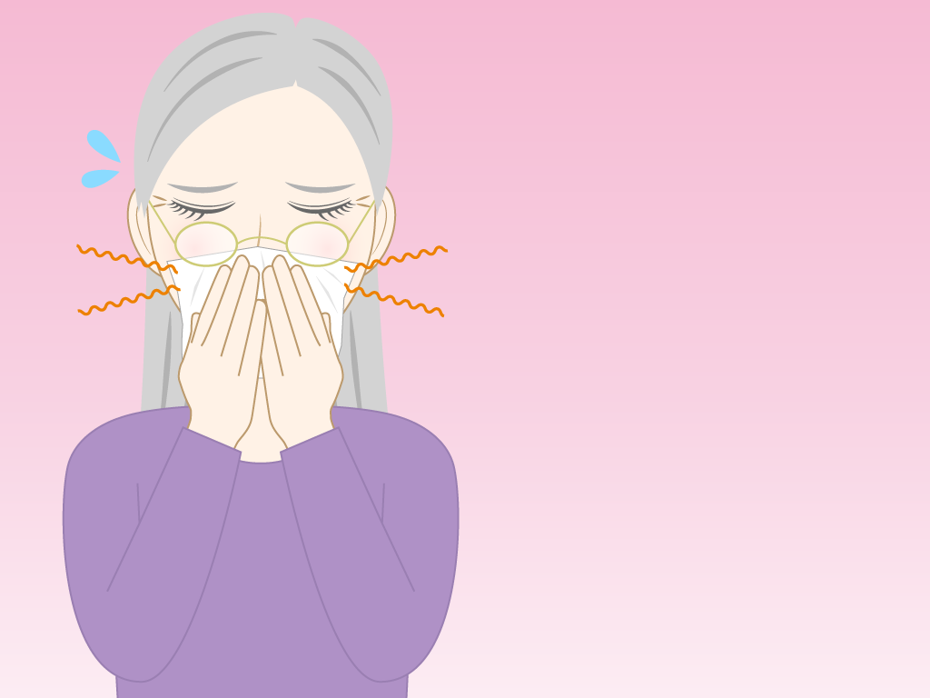 鼻づまりの高齢女性のフリー素材8