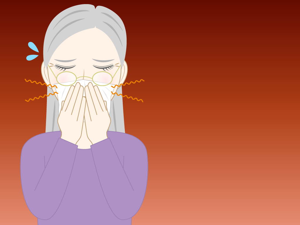 鼻づまりの高齢女性のフリー素材9