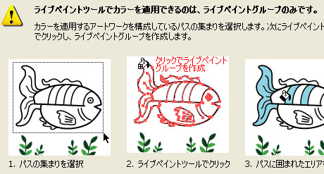 ライブペイントツールの適用に関する表示