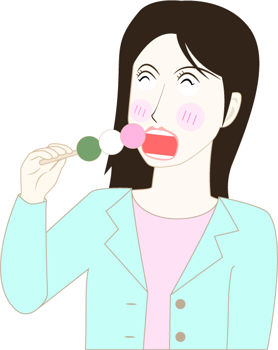 三色団子を食べる女性の無料イラスト
