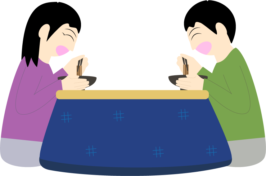 年越し蕎麦を食べる人の無料イラスト