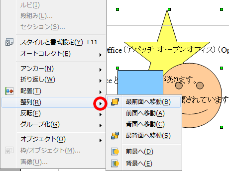 オブジェクトの重なり順を変更