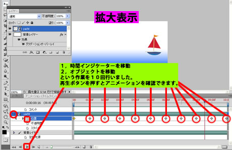 アニメーションパネルの再生ボタン