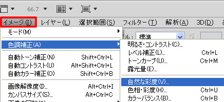 Photoshop CS5 色調補正の自然な彩度など