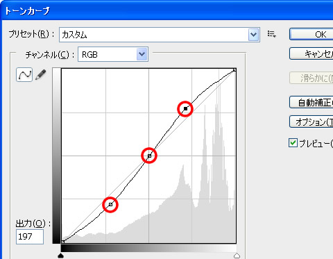 Photoshop CS5 のトーンカーブダイアログボックス