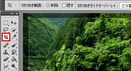 切り抜きツールのオプションバー