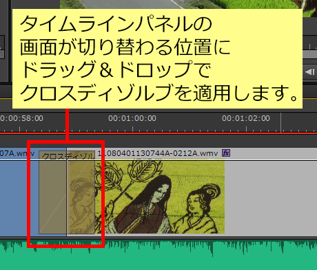 クロスディゾルブを適用