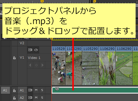 タイムラインパネルに音楽を配置