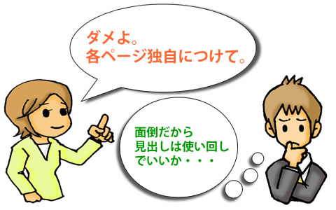 タイトル・説明・見出しは各ページ独自に付ける