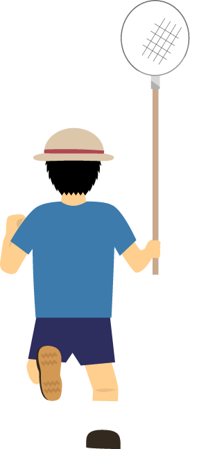 虫取り網を持って走る男子の無料イラスト