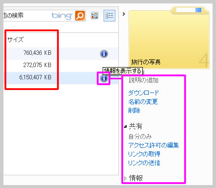 SkyDrive にアップロードしたファイルのサイズ