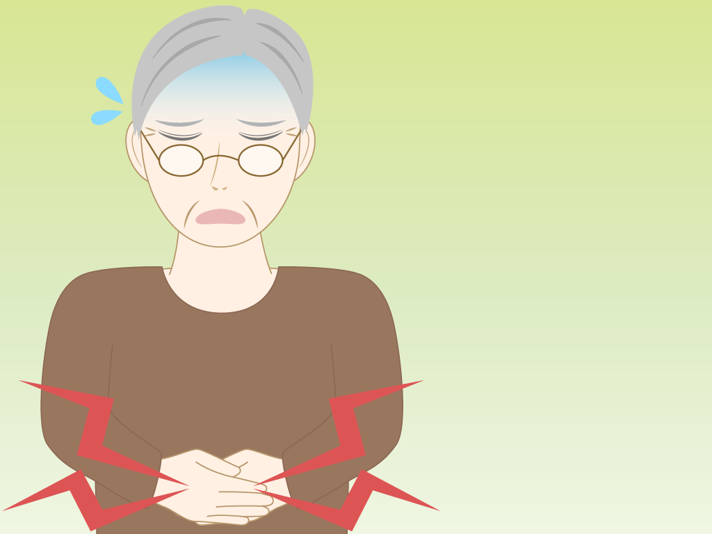 お腹が痛い高齢男性のフリー素材4