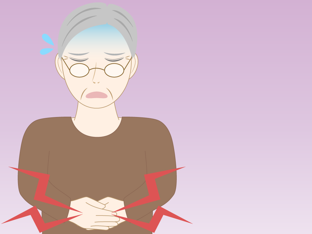 お腹が痛い高齢男性のフリー素材7