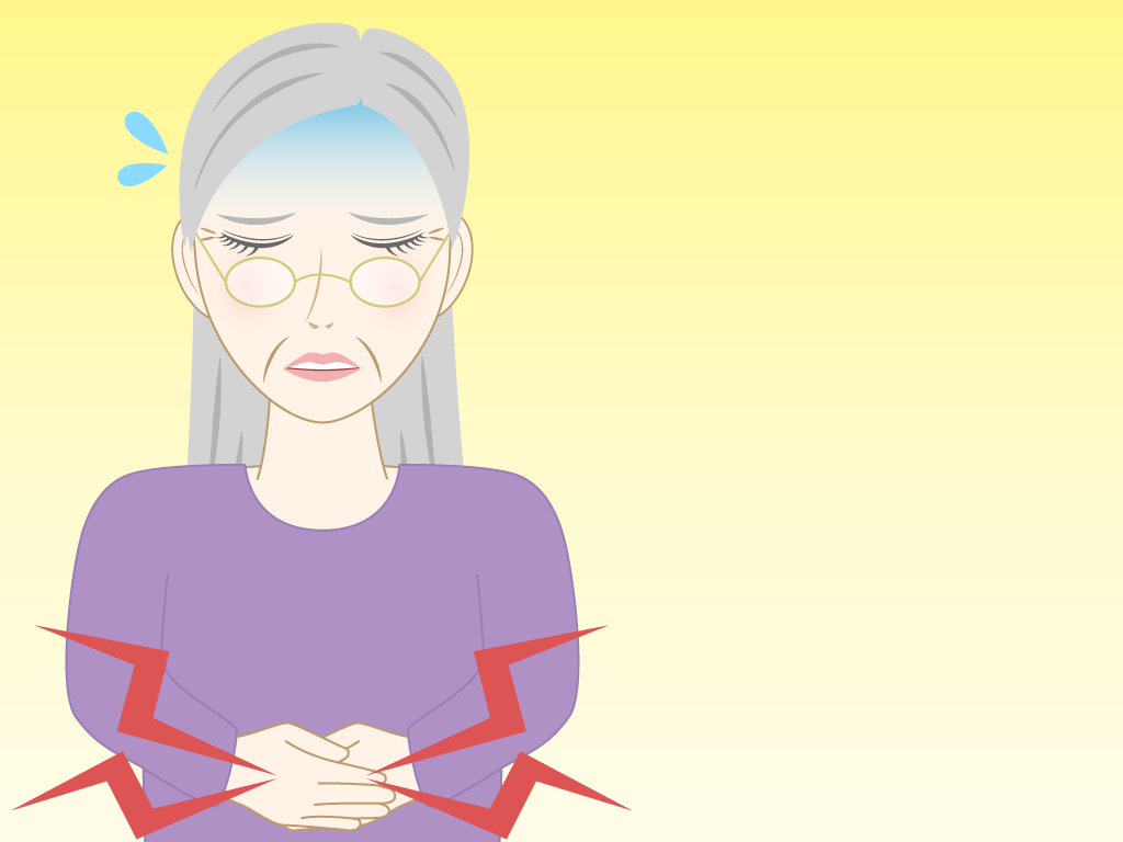 お腹が痛い高齢女性のフリー素材3