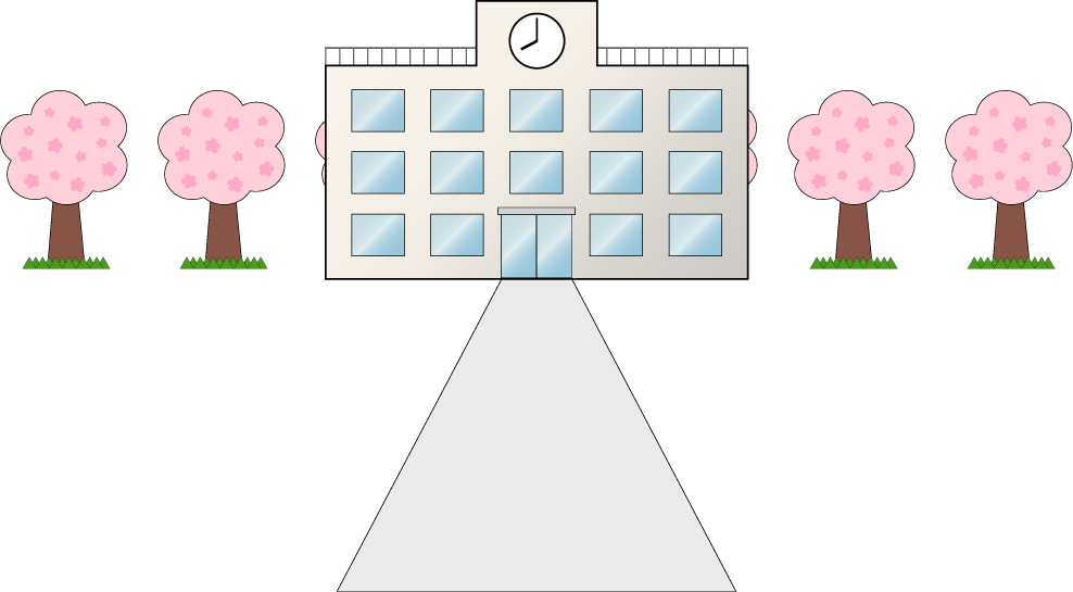 小学校(校舎と道と桜の木)の無料イラスト