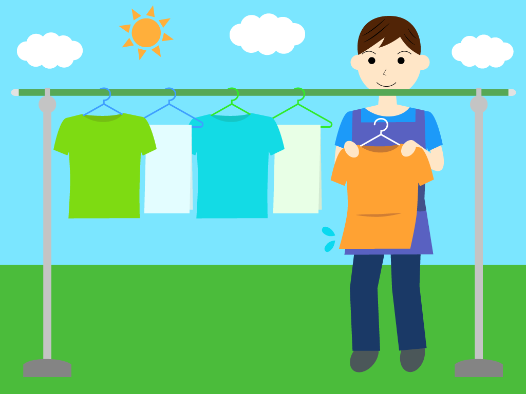 洗濯物を干す男性と女性のフリー素材1