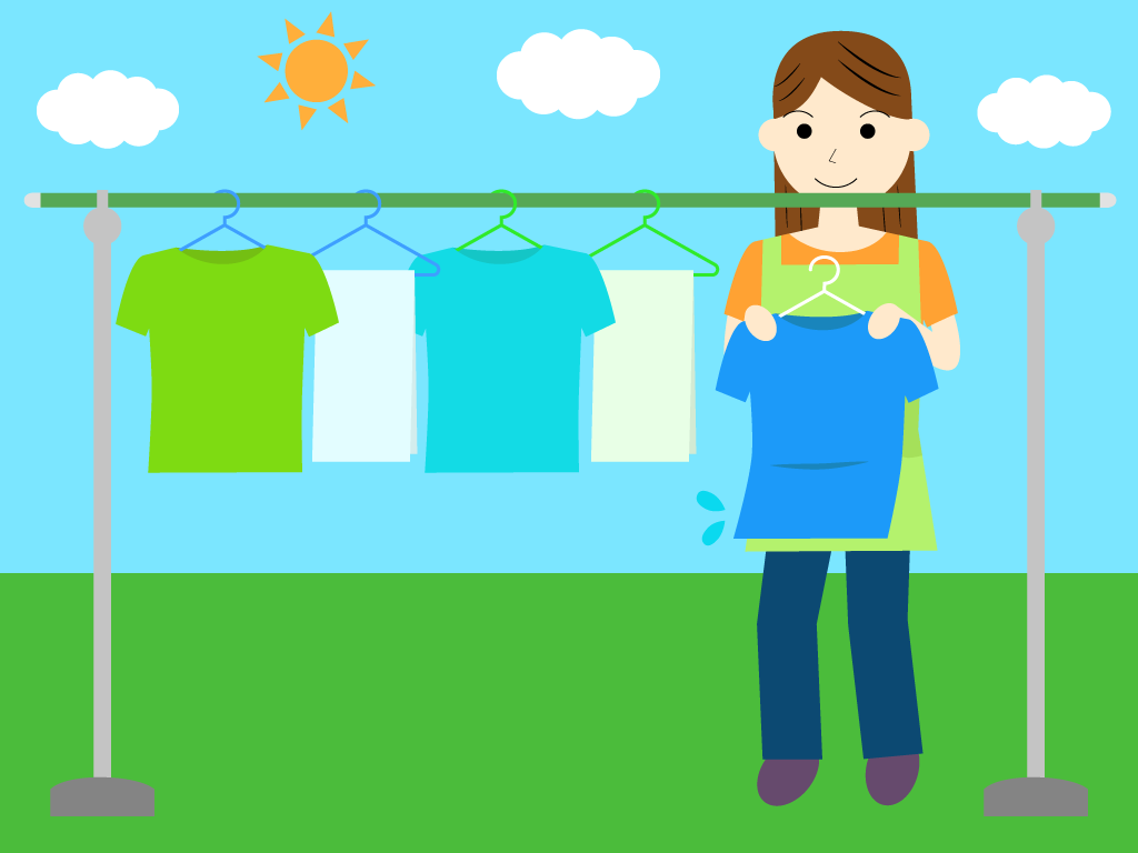 洗濯物を干す男性と女性のフリー素材2