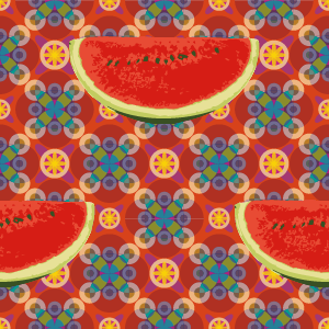 スイカ（絨毯柄）の無料背景画像
