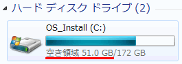 アンインストール後の Cドライブの空き容量