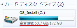 アンインストール後の Cドライブの空き容量