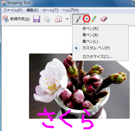 Snipping Tool のカスタムペン