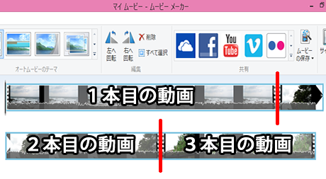 ムービーメーカーの編集画面