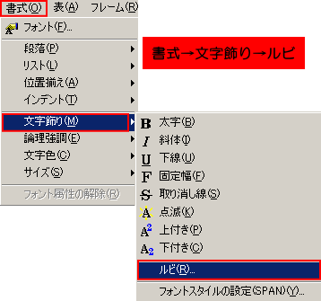 書式の文字飾りからルビを選択