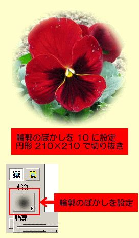 輪郭のぼかしを設定して円形に切り抜き